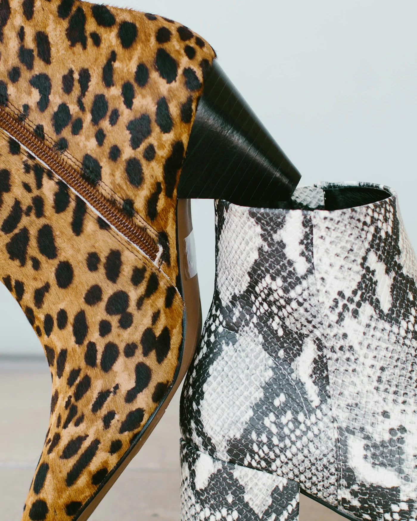 Leopard and snake print ankle boots — detail