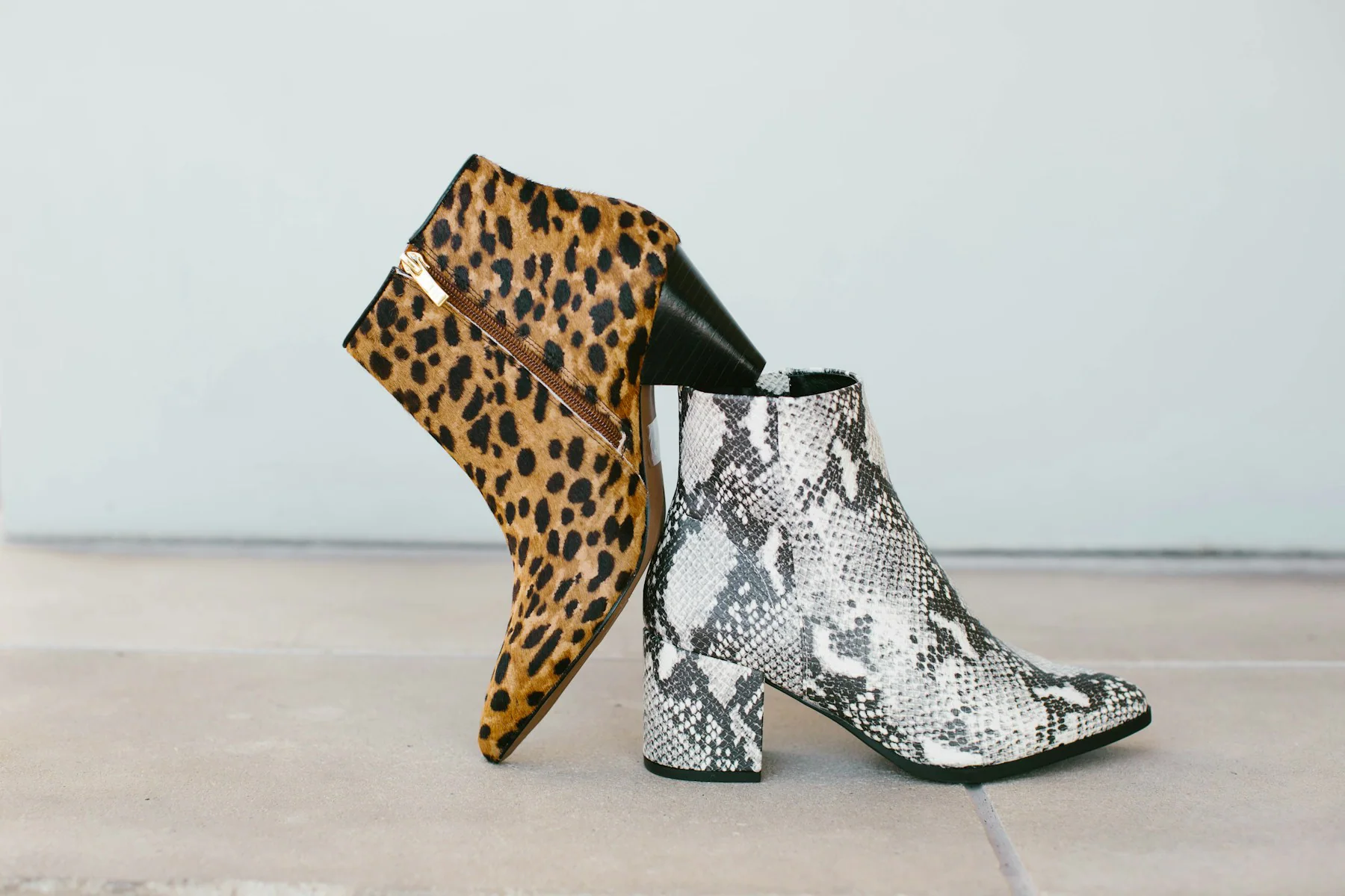 Leopard and snake print ankle boots