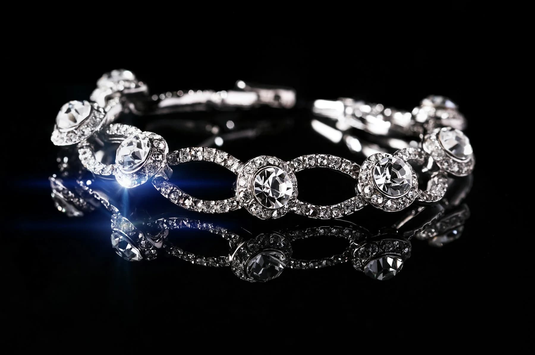 Sparkling crystal tennis bracelet on a dark background